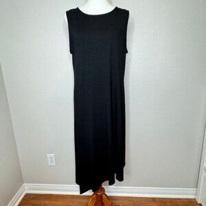EILEEN FISHER  Sleeveless Shift Dress XL Black Asymmetric Hem Wardrobe Staple